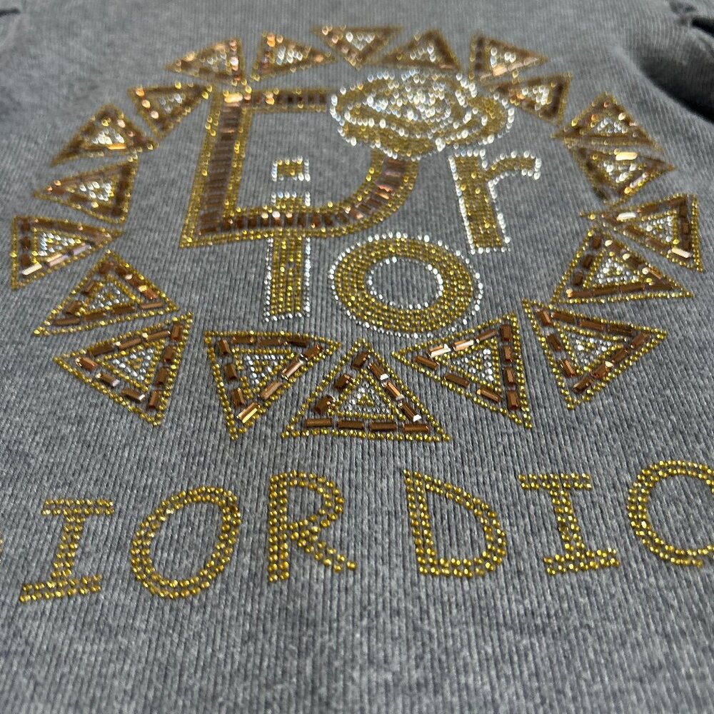 Dior Sweater Womens Small Gray Beaded Rhinestone Logo Puff Sleeve Knit Pullover - Picture 4 of 10